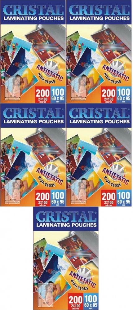 5x Folia do laminowania Argo Cristal, 95x60mm, 100 μm, antystatyczna, 100 sztuk
