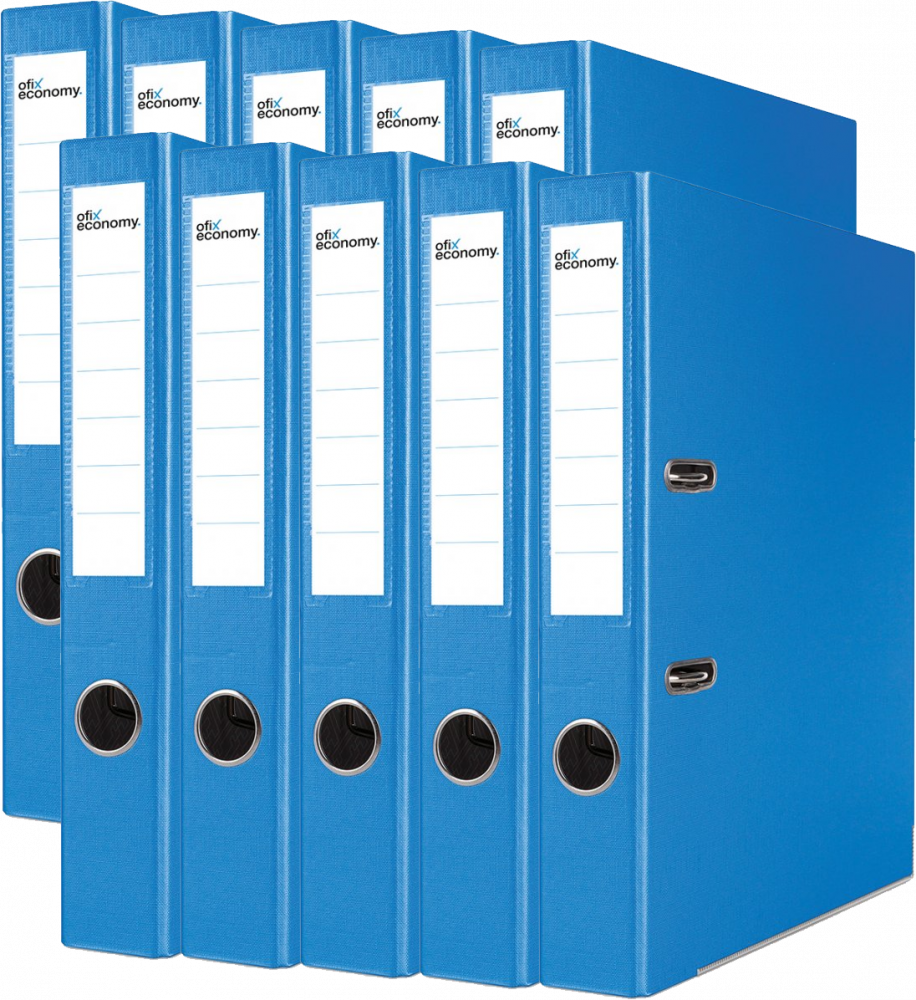 10x Segregator A4 Ofix Economy, z wyklejką,, 50mm, do 350 kartek, niebieski