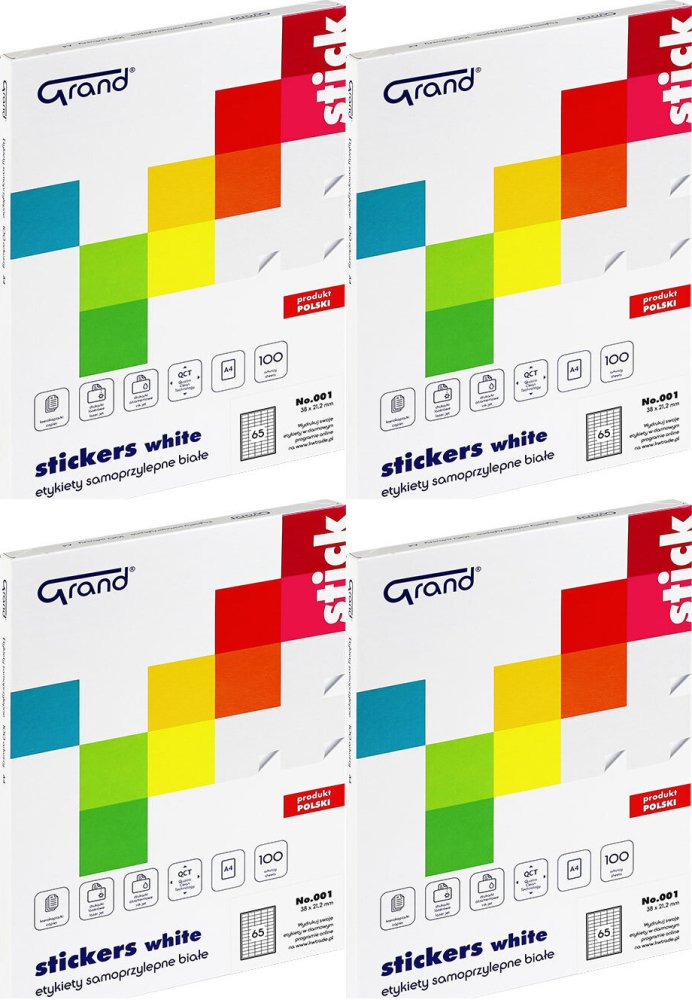 4x Etykiety samoprzylepne Grand No.001, 38x21.2mm, 100 arkuszy, biały
