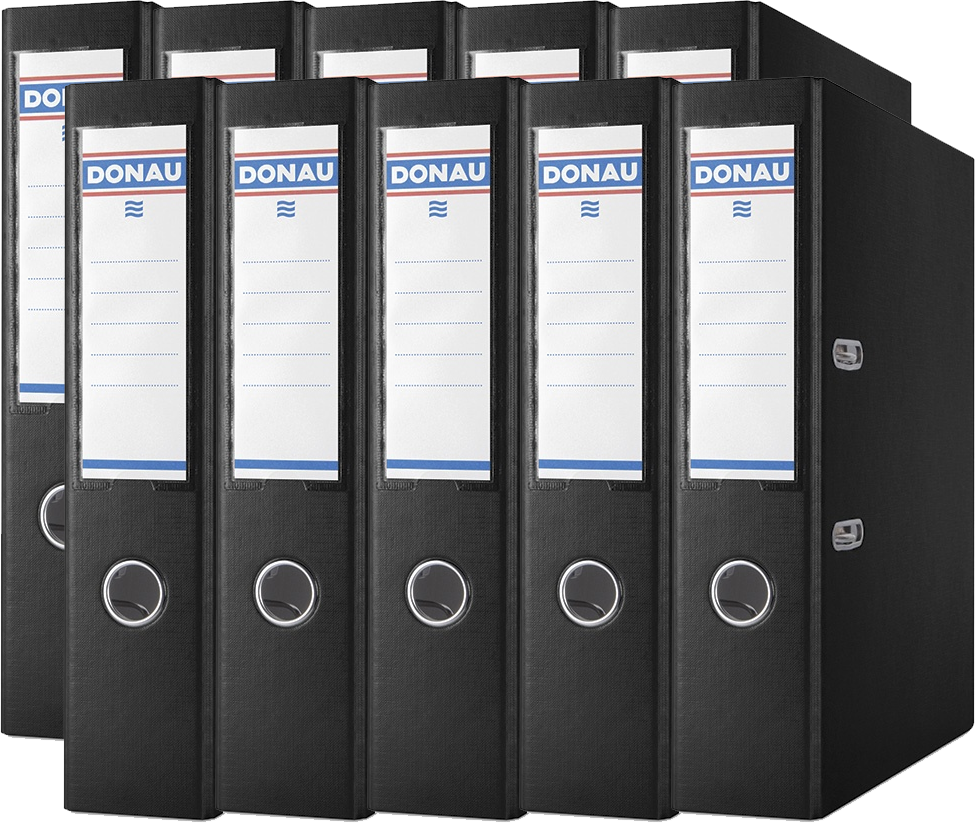 10x Segregator A4 Donau Master, szerokość grzbietu 75mm, do 500 kartek, czarny