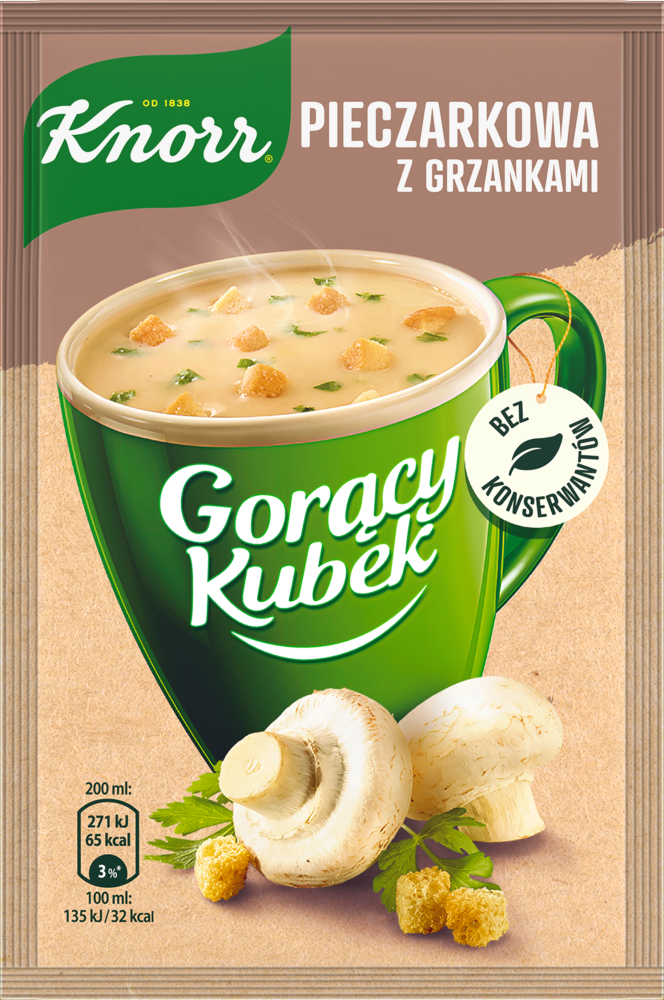 Zupa Knorr Gorący Kubek, pieczarkowa z grzankami, 15g