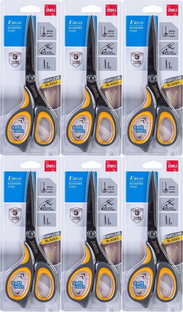 6x Nożyczki Deli Soft Touch, 21cm, szaro-żółty