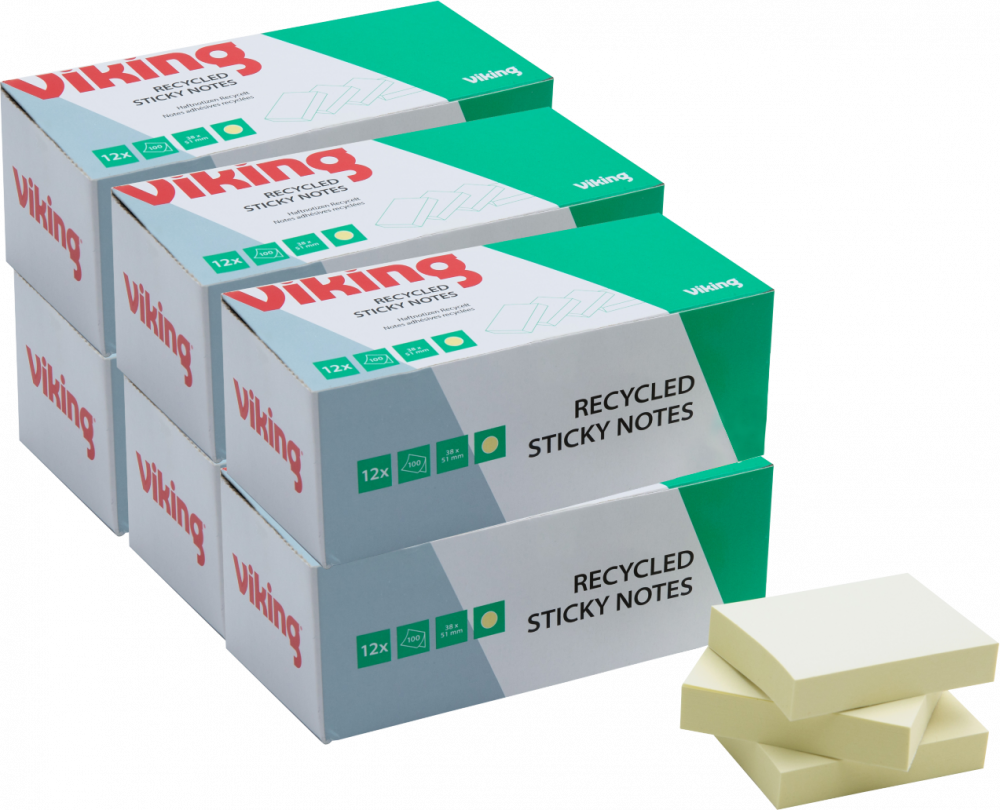 6x Karteczki samoprzylepne Viking, 38x50mm, 12x100 karteczek, żółty pastelowy