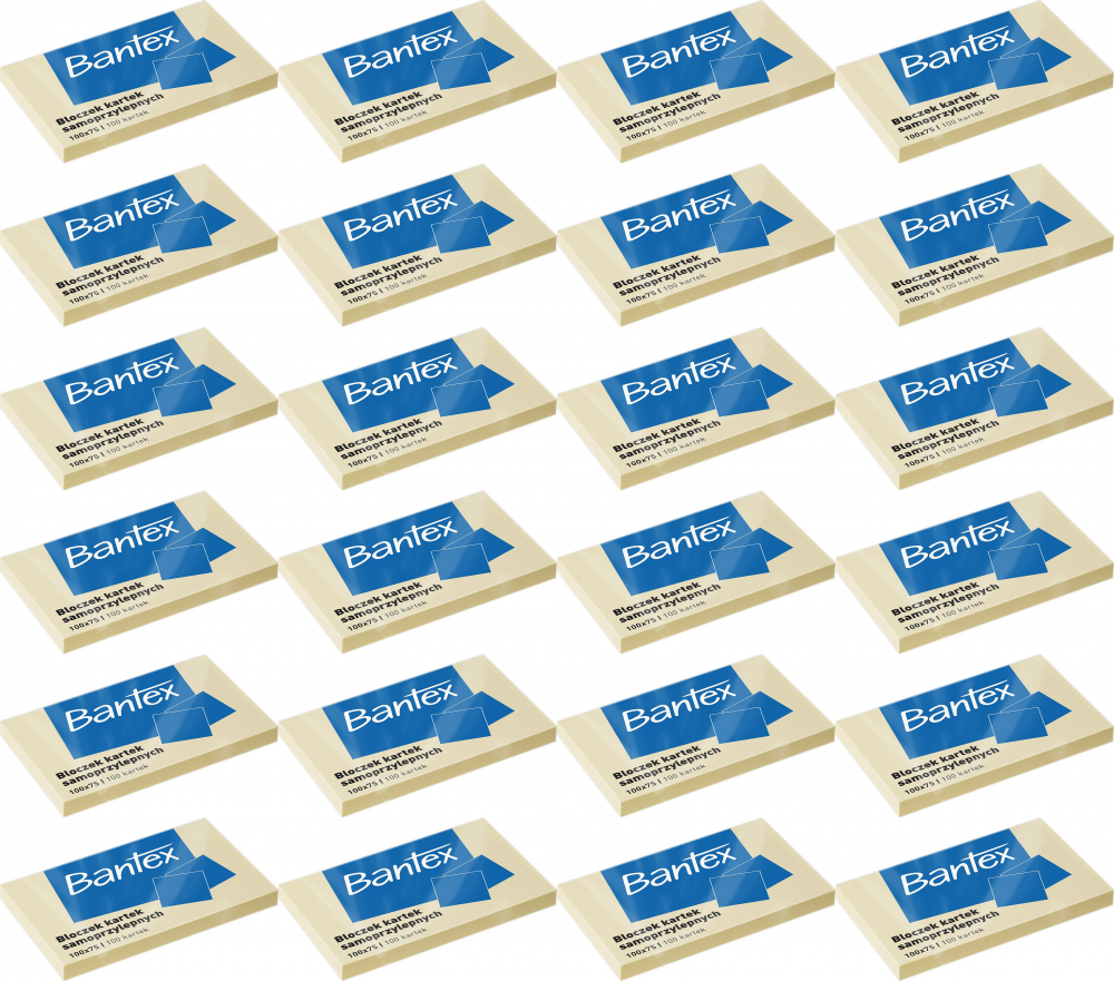 24x Karteczki samoprzylepne Bantex, 100x75mm, 100 karteczek, żółty
