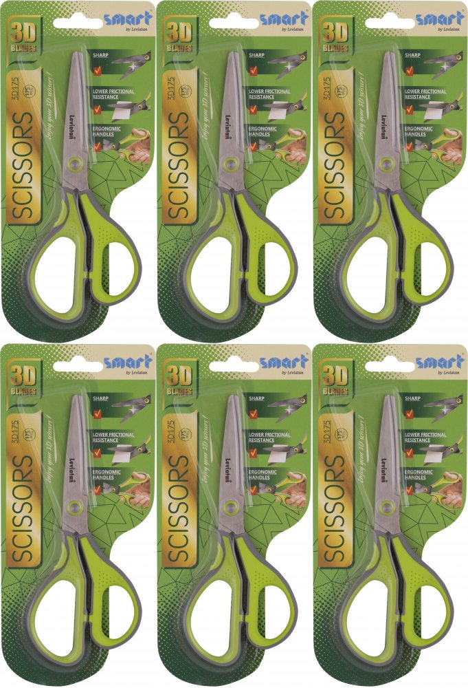 6x Nożyczki biurowe Leviatan Smart 3D175, 17.5cm, zielony
