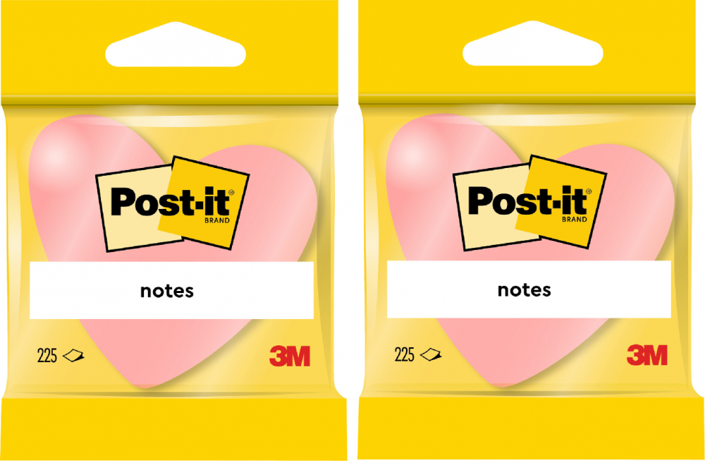 2x Karteczki samoprzylepne Post-it serce, 70x70mm, 225 karteczek, mix kolorów różowych