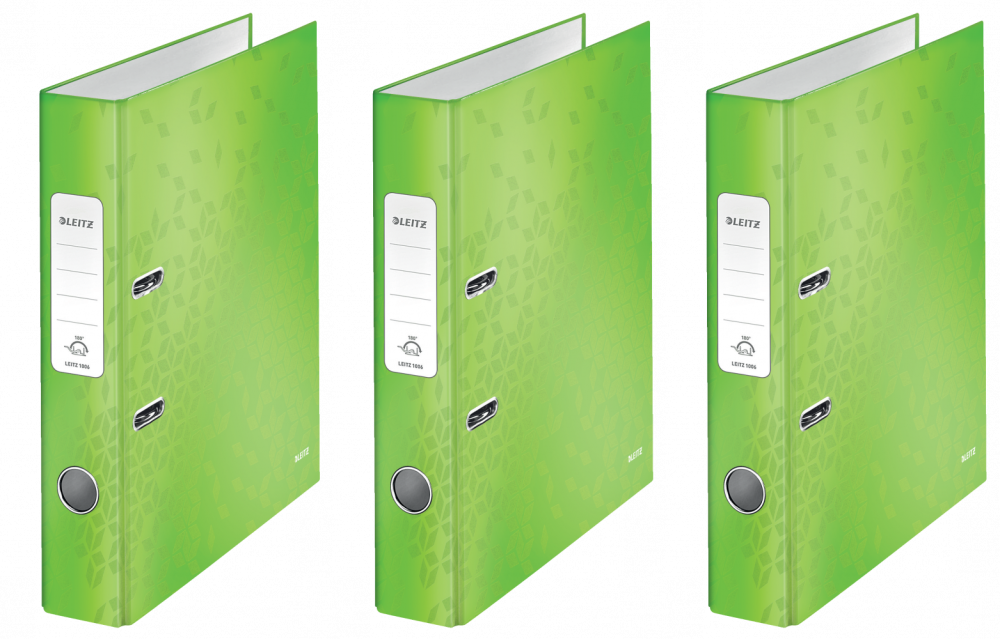 3x Segregator A4 Leitz Wow 180°, 50mm, do 350 kartek, zielony metalik