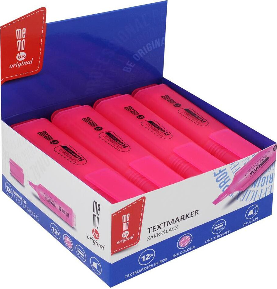 12x Zakreślacz MemoBe, ścięta, różowy neonowy