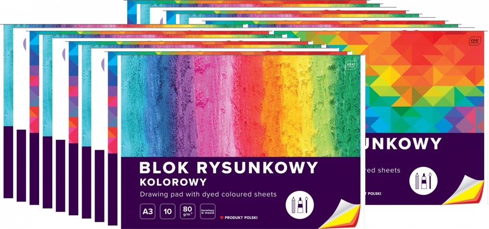 20x Blok rysunkowy Interdruk, A3, 10 kartek, kolorowy, mix wzorów