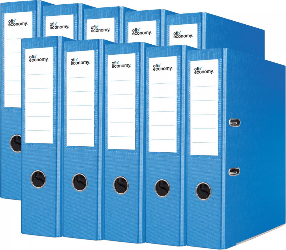 10x Segregator A4 Ofix Economy, z wyklejką, 75mm, do 500 kartek, niebieski