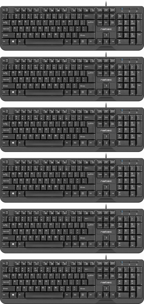 6x Klawiatura przewodowa Natec Trout US Slim NKL-0967, czarny