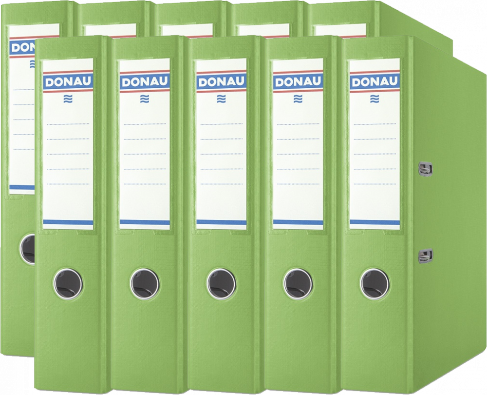 10x Segregator A4 Donau Master, szerokość grzbietu 75mm, do 500 kartek jasnozielony