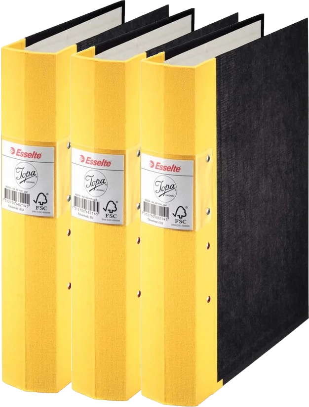 3x Segregator A4 Esselte Jopa, z mechanizmem szwedzkim, szerokość grzbietu 60mm, czarno-żółty