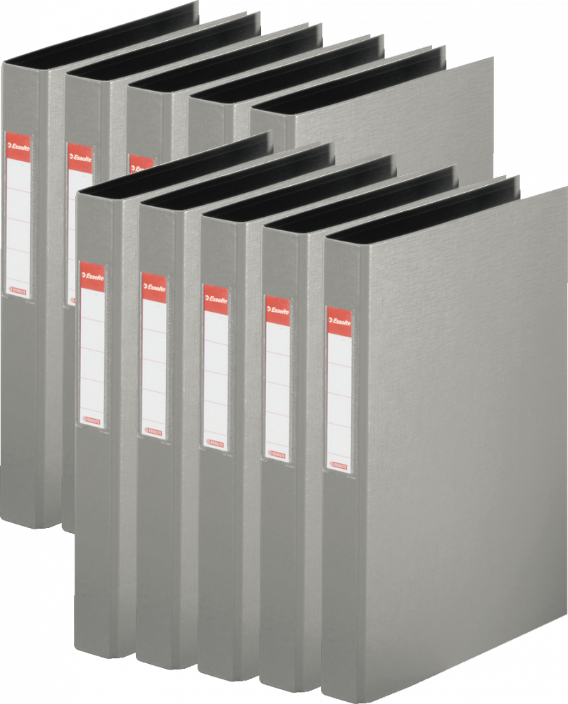 10x Segregator Esselte Vivida, A4, szerokość grzbietu 42mm, do 190 kartek, 2 ringi, szary