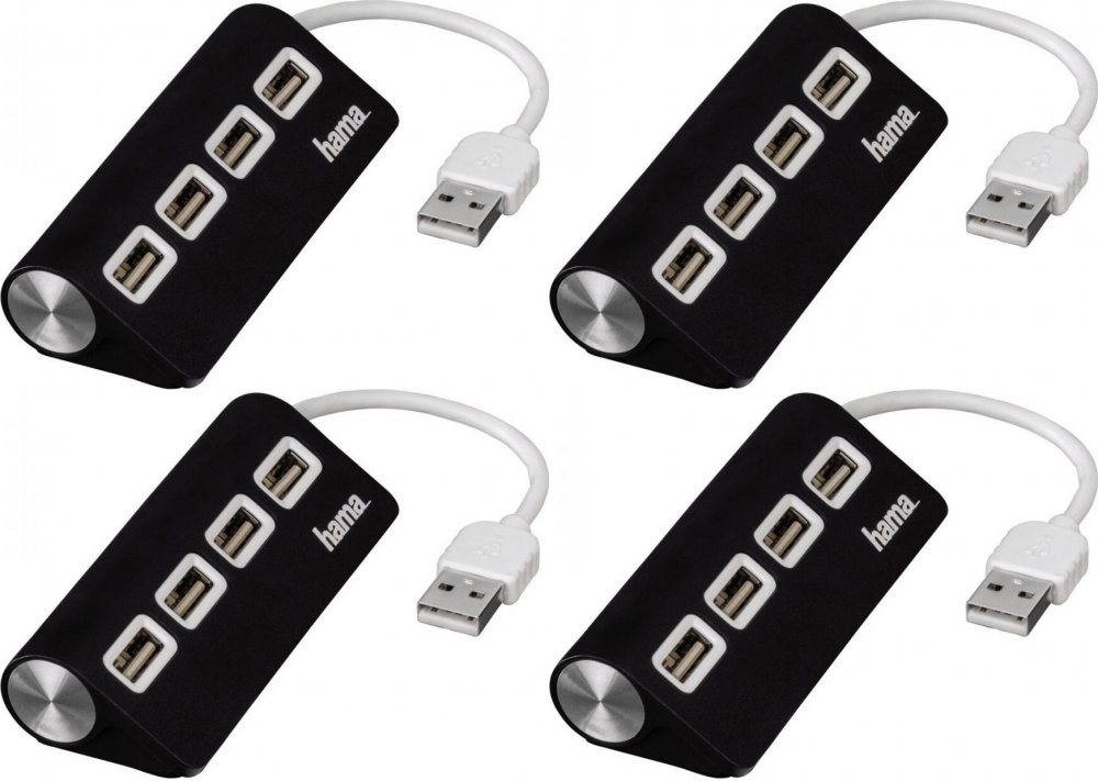 4x Rozgałęziacz - Hub Hama, 1:4, USB 2.0, czarny
