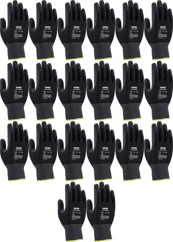 20x Rękawice robocze Uvex Unilite, powlekane, rozmiar 10, czarny