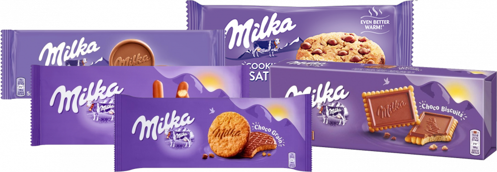 Zestaw ciastek: 3x Milka Choco Grain, 3x Milka Choco Biscuits, 3x Wafle Milka Choco Wafer, 3x Milka Choco Lila Sticks, 3x Milka Sensations Choco 