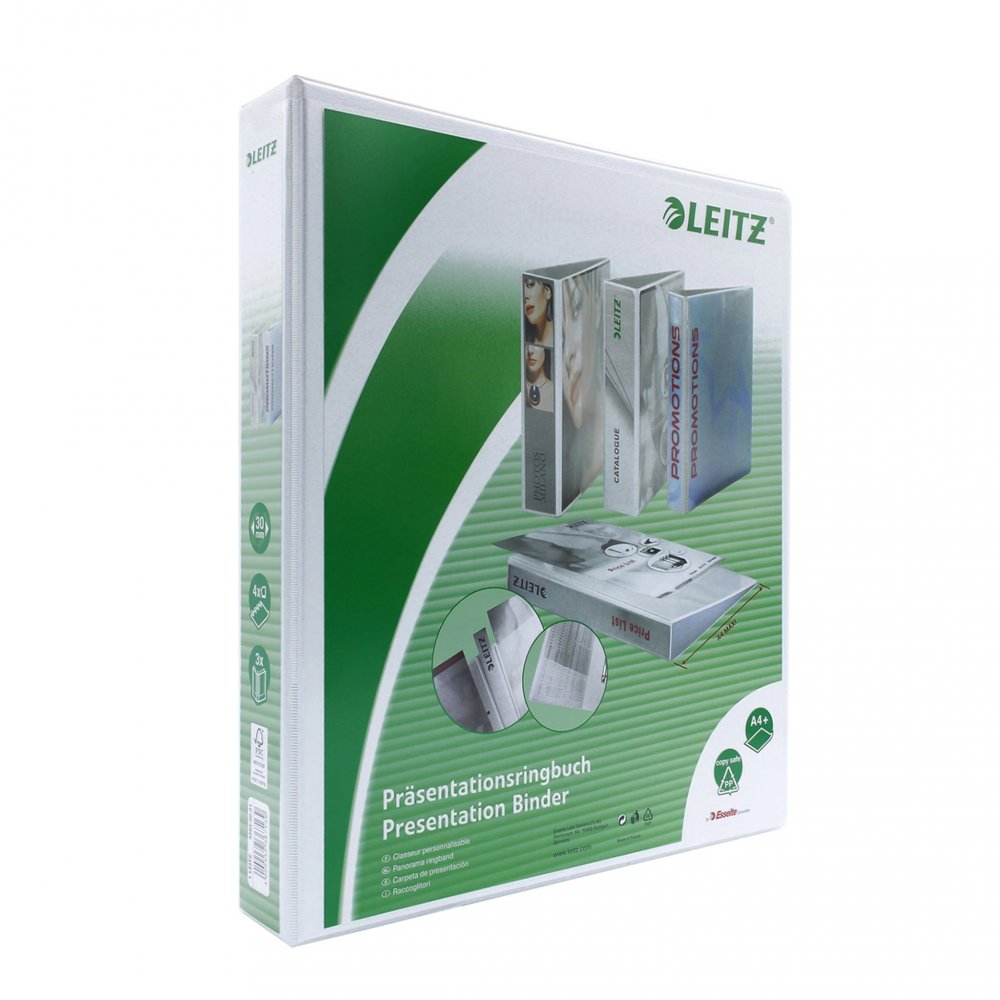 Segregator prezentacyjny Leitz, A4, szerokość grzbietu 51mm, do 280 kartek, 4 ringi, biały