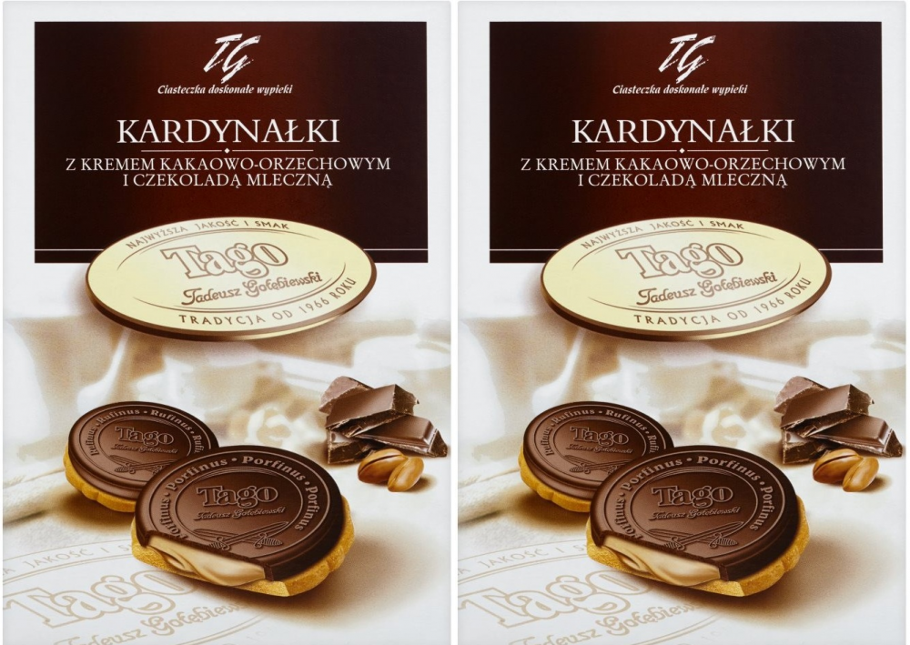 2x Ciastka Kardynałki Tago, kakaowo-orzechowy, 180g