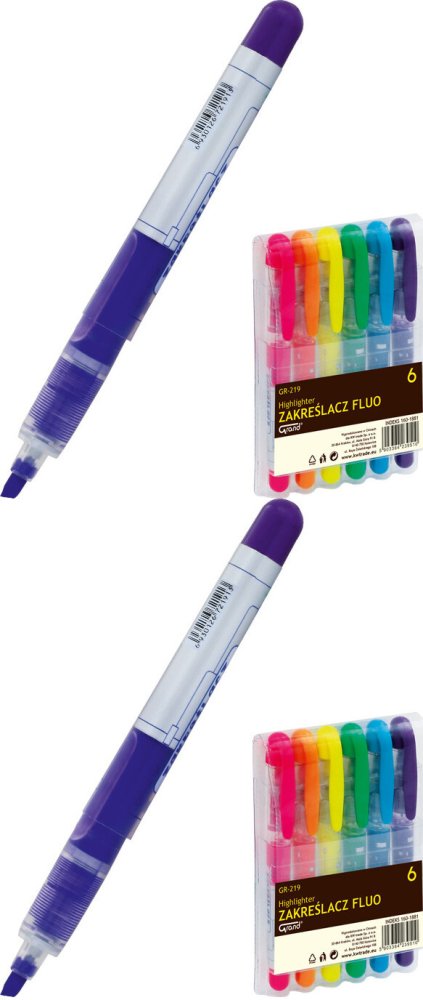 2x Zakreślacz Grand, GR-219, ścięta, 6 sztuk, mix kolorów