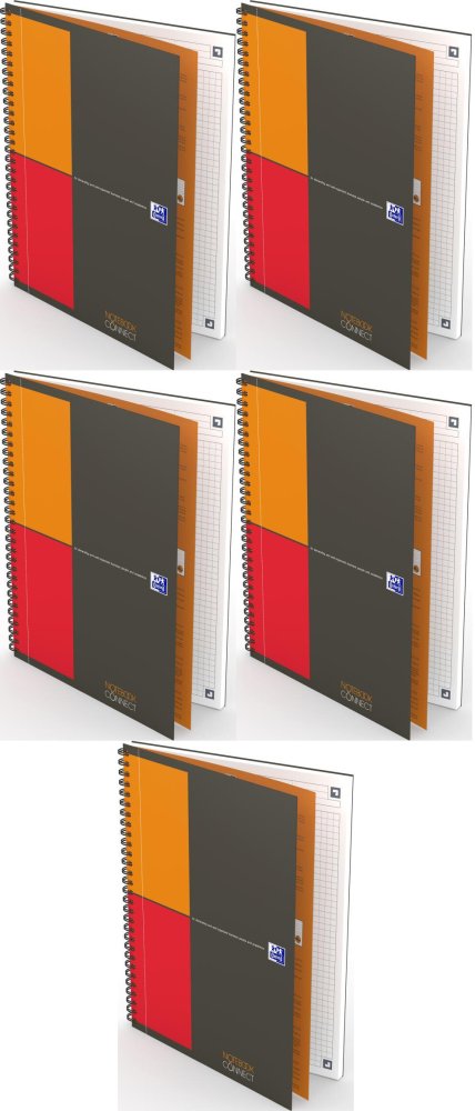 5x Kołonotatnik Oxford International Notebook B5, w kratkę, 80 kartek, okładka kartonowa, szary
