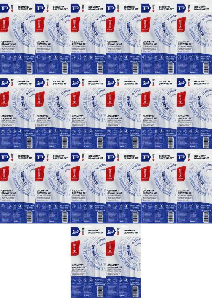 20x Zestaw kreślarski MemoBe by Pratel, z linijką 16cm, 4 elementy, transparentny