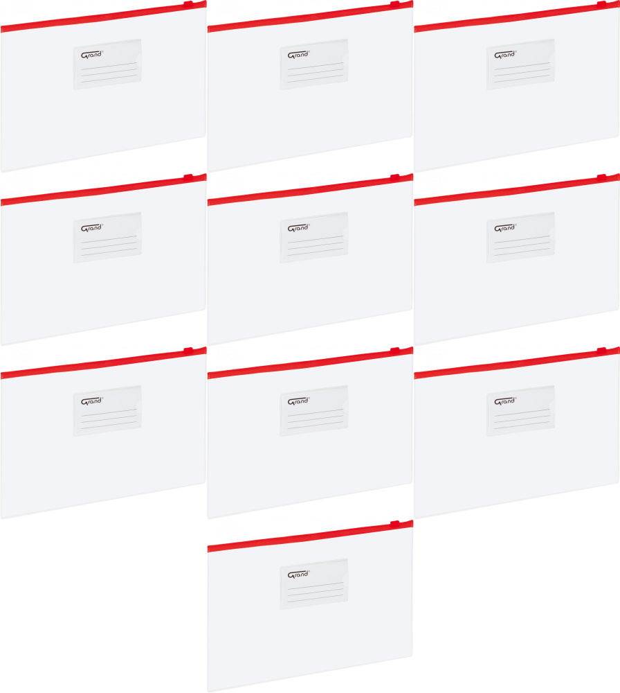 10x Koszulka z suwakiem Grand, A4, czerwony