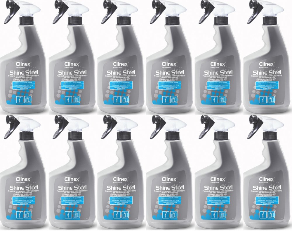 12x Preparat czyszcząco-nabłyszczający Clinex Shine Steel 77-628, do stali nierdzewnej, 650ml