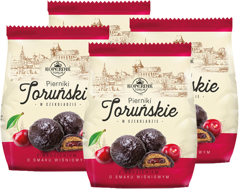 4x Pierniki Nadziewane Kopernik Toruńskie, o smaku wiśniowym w czekoladzie deserowej, 150g