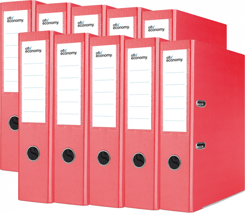 10x Segregator A4 Ofix Economy, z wyklejką, 75mm, do 500 kartek, czerwony
