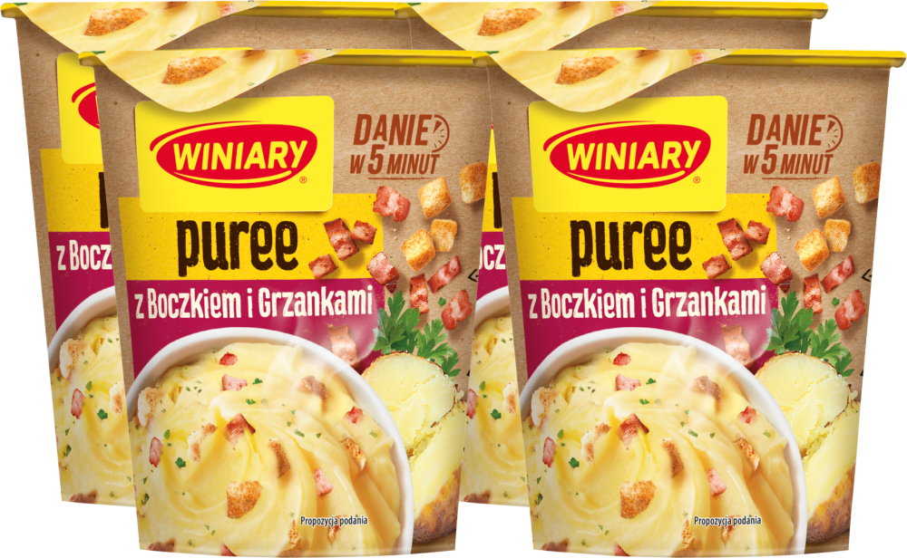 4x Danie w 5 minut Winiary, puree o smaku bekonowym, kubek, 53g