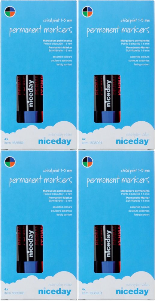 4x Marker permanentny Niceday, okrągła, 4 sztuki, 2mm, mix kolorów