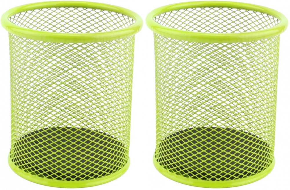 2x Kubek na długopisy Leviatan, metalowy (druciany), 98x91mm, limonkowy