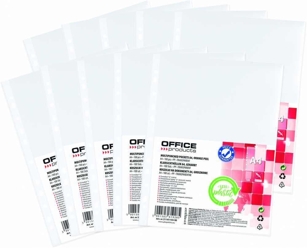 10x Koszulki groszkowe Office Products, A4, 30μm, 100 sztuk, transparentny
