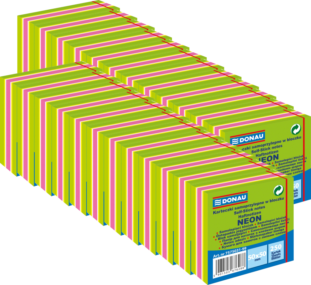 24x Karteczki samoprzylepne Donau, 50x50mm, 250 karteczek, neon-pastel, mix zielony
