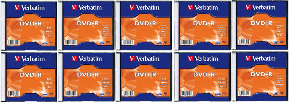 10x płyta DVD-R Verbatim, do jednokrotnego zapisu, 4.7 GB, slim, 1 sztuka