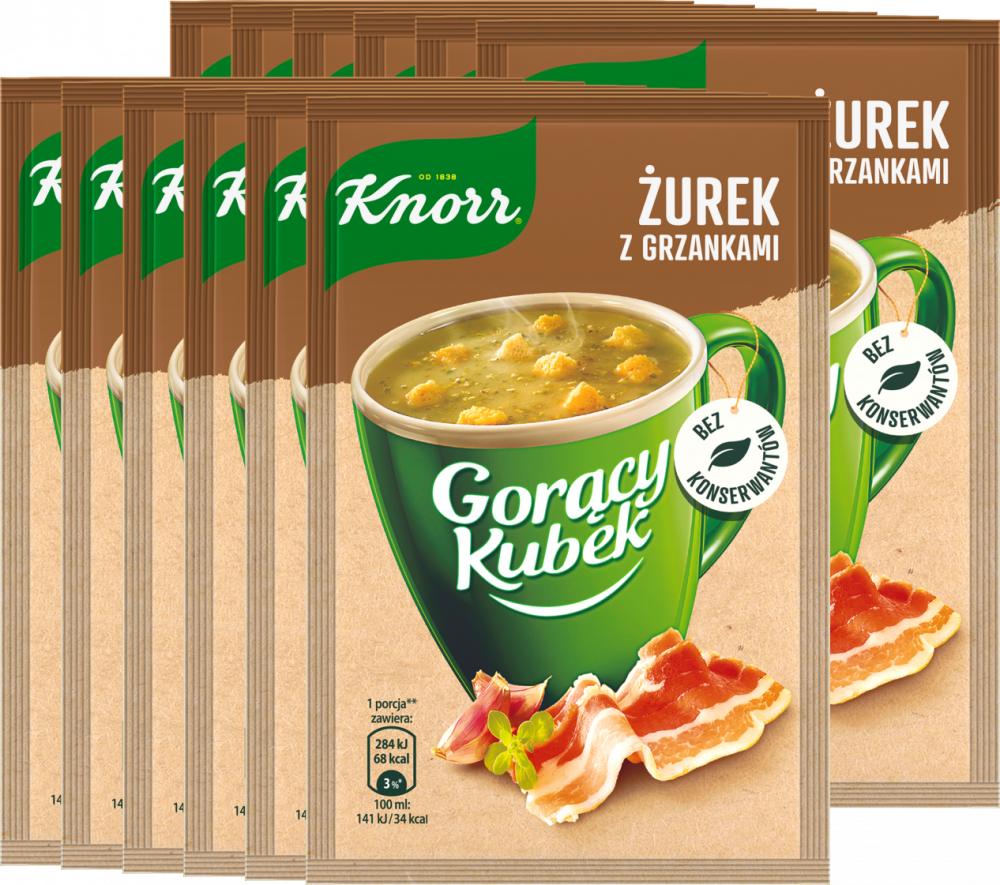 12x Zupa Knorr Gorący Kubek, żurek z grzankami, 17g