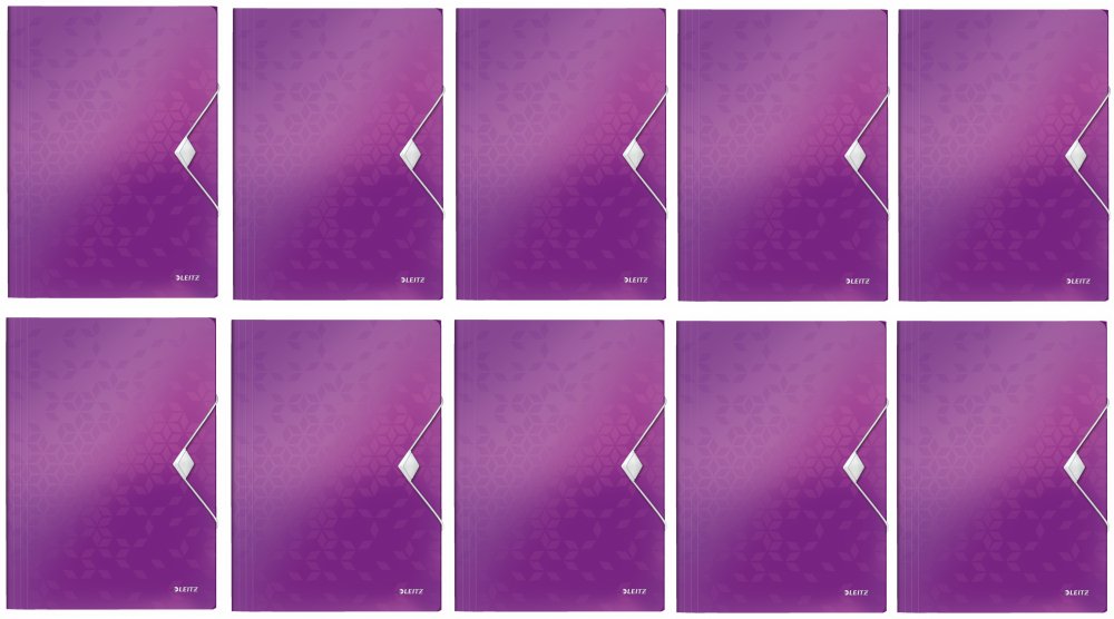 10x Teczka plastikowa z gumką Leitz Wow, A4, 15mm, fioletowy