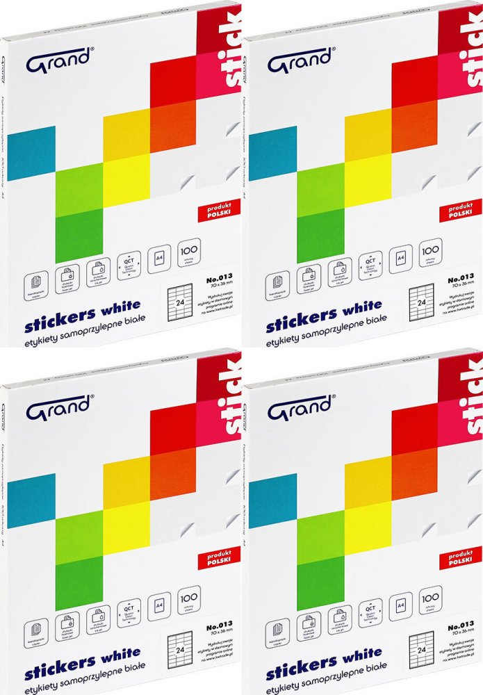 4x Etykiety samoprzylepne Grand No.013, 70x36mm, 100 arkuszy, biały