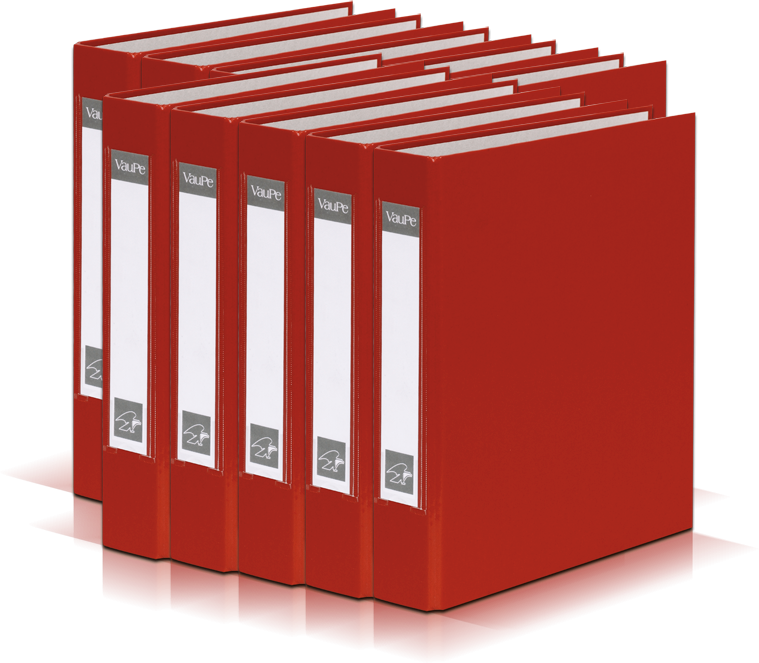 10x Segregator ringowy Vaupe, A5, szerokość grzbietu 40mm, 4 ringi, czerwony