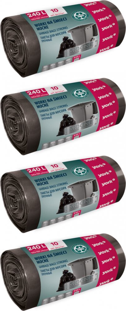 4x Worki na śmieci York Mocne, na odpady zmieszane, 240l, 10 sztuk, czarny