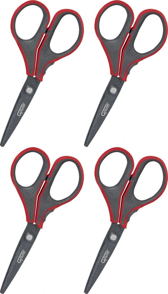 4x Nożyczki biurowe Grand GR-8525, teflonowe, 13cm, szaro-czerwony