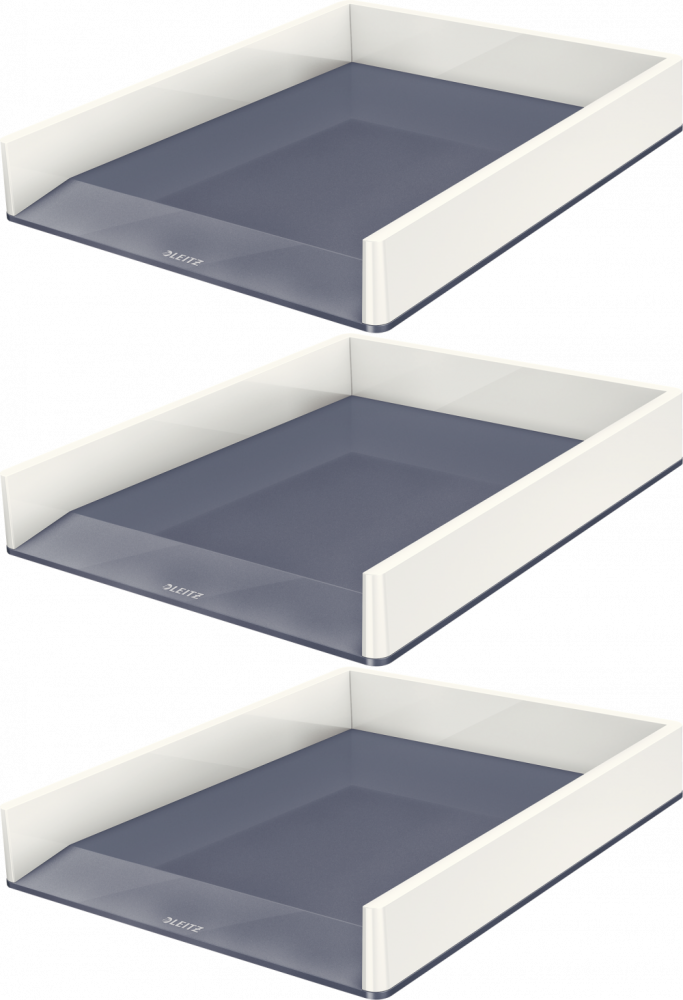 3x Półka na dokumenty Leitz Wow, A4, plastikowa, dwukolorowa, biało-szary