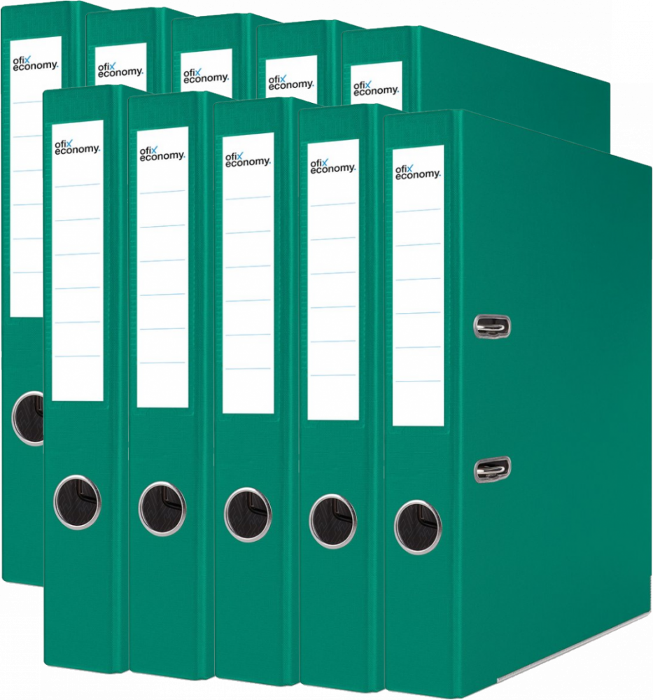 10x Segregator A4 Ofix Economy, z wyklejką, 50mm, do 350 kartek, zielony
