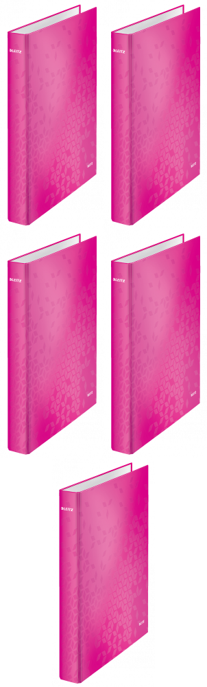 5x Segregator Leitz Wow, A4, szerokość grzbietu 40mm, do 250 kartek, 4 ringi różowy