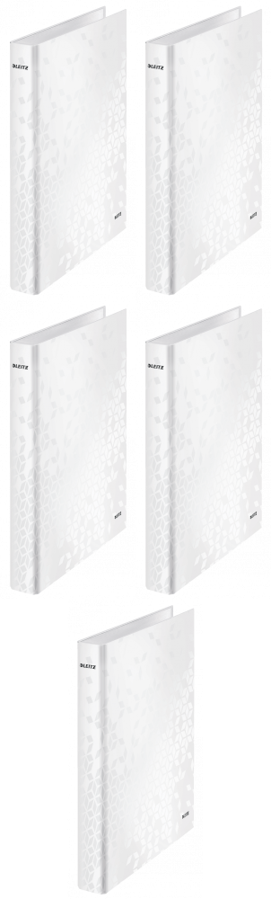 5x Segregator Leitz Wow, A4, szerokość grzbietu 40mm, do 250 kartek, 2 ringi, biały