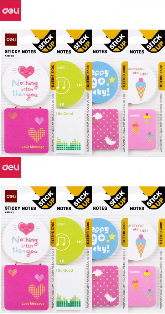 8x Karteczki samoprzylepne Deli Stick Up, 51x51mm, 2x30 karteczek, mix wzorów