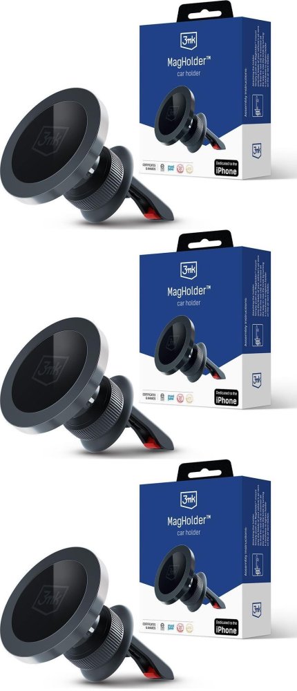 3x Uchwyt na telefon do samochodu 3mk MagHolder, magnetyczny, czarny