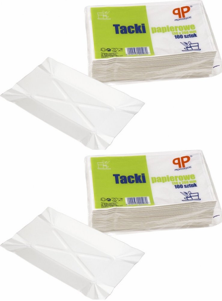 2x Tacki jednorazowe PP Professional, 13x20cm, papier, 100 sztuk, biały