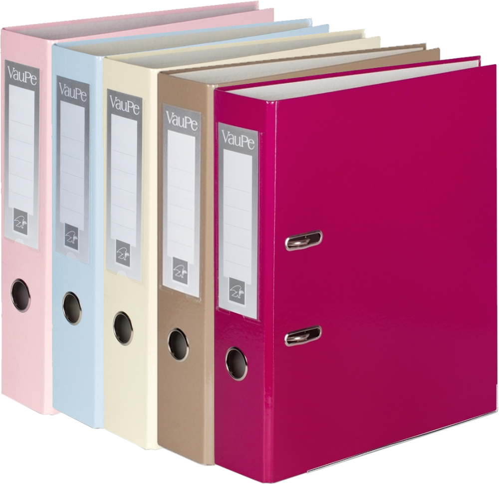 Zestaw: 5x Segregator A4 VauPe FCK, 50mm, mix kolorów (pastelowy różowy, waniliowy, pastelowy niebieski, różowy, kakaowy)